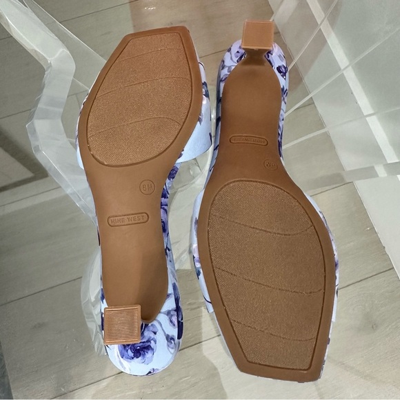 NEW Nine West Iinya Floral Slip On Kitten Heel SZ 8 Blue Retro - Picture 6 of 6